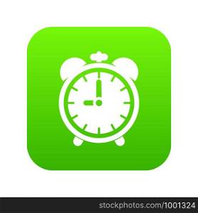Alarm clock icon digital green for any design isolated on white vector illustration. Alarm clock icon digital green