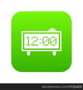 Alarm clock icon digital green for any design isolated on white vector illustration. Alarm clock icon digital green