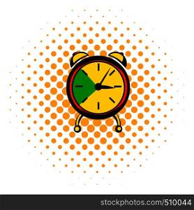 Alarm clock icon in comics style on a white background. Alarm clock icon, comics style