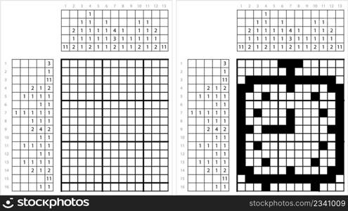 Alarm Clock Icon Nonogram Pixel Art, Alert By Audio At Specified Time, Logic Puzzle Game Griddlers, Pic-A-Pix, Picture Paint By Numbers, Picross, Vector Art Illustration