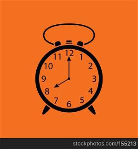 Alarm clock icon. Orange background with black. Vector illustration.