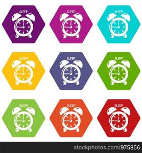 Alarm clock icons 9 set coloful isolated on white for web. Alarm clock icons set 9 vector
