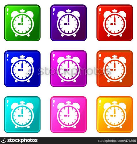 Alarm clock icons of 9 color set isolated vector illustration. Alarm clock icons 9 set