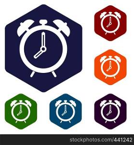 Alarm clock icons set hexagon isolated vector illustration. Alarm clock icons set hexagon