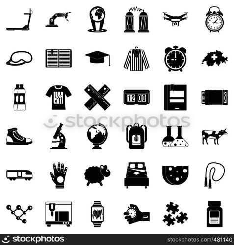 Alarm clock icons set. Simple style of 36 alarm clock vector icons for web isolated on white background. Alarm clock icons set, simple style