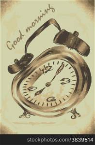 alarm clock morning. fun illustration in vintage color