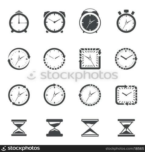 Alarm clock old sand watch stopwatch timer icons black set isolated vector illustration