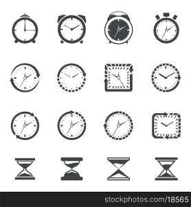 Alarm clock old sand watch stopwatch timer icons black set isolated vector illustration