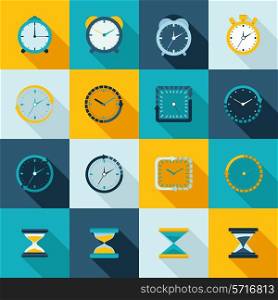 Alarm clock old sand watch stopwatch timer icons flat set isolated vector illustration