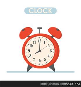 Alarm clock red time morning isolated on background. Colorful bright color. Design element vector illustration.. Alarm clock red time morning isolated on background.