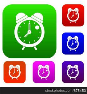 Alarm clock retro classic design set icon color in flat style isolated on white. Collection sings vector illustration. Alarm clock retro classic design set color collection