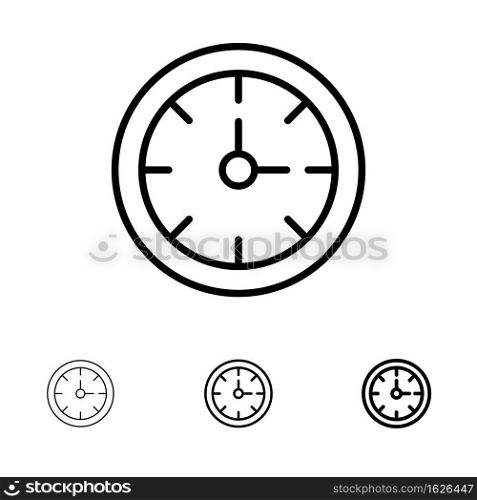 Alarm, Clock, Stopwatch, Time Bold and thin black line icon set