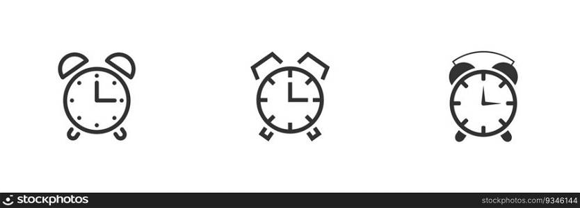 Alarm clock vector icon isolated on white background. Simple line outline style. Flat vector illustration. 