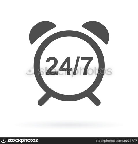 alarm clock with 24/7 numbers as live online support icon vector illustration
