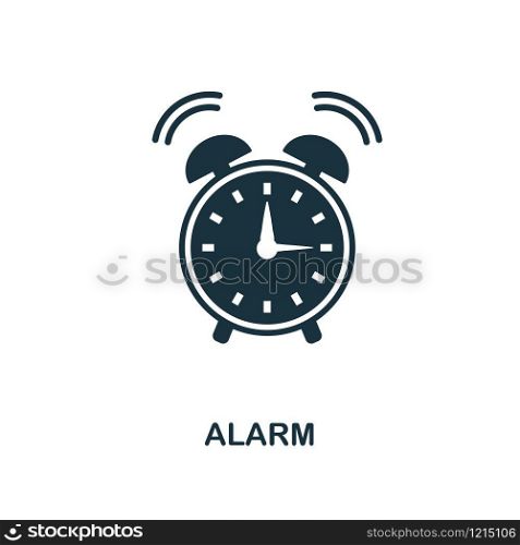 Alarm creative icon. Simple element illustration. Alarm concept symbol design from school collection. Can be used for mobile and web design, apps, software, print.. Alarm icon. Monochrome style icon design from school icon collection. UI. Illustration of alarm icon. Pictogram isolated on white. Ready to use in web design, apps, software, print.