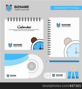 Alarm Logo, Calendar Template, CD Cover, Diary and USB Brand Stationary Package Design Vector Template