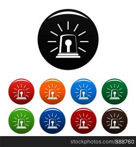 Alarm siren icons set 9 color vector isolated on white for any design. Alarm siren icons set color