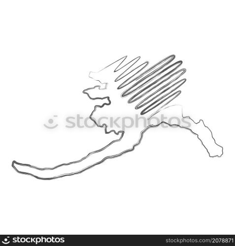 Alaska US state hand drawn pencil sketch outline map with heart shape. Continuous line drawing of patriotic home sign. A love for a small homeland. T-shirt print idea. Vector illustration.. Alaska US state hand drawn pencil sketch outline map with the handwritten heart shape. Vector illustration