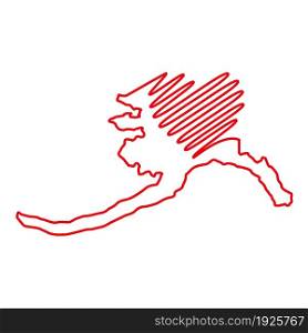 Alaska US state red outline map with the handwritten heart shape. Continuous line drawing of patriotic home sign. A love for a small homeland. T-shirt print idea. Vector illustration.. Alaska US state red outline map with the handwritten heart shape. Vector illustration