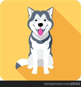 Alaskan Malamute dog icon flat design. Vector dog Alaskan Malamute breed sitting icon flat design
