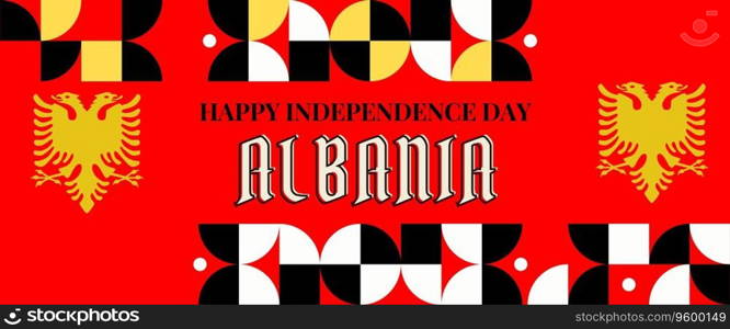 Albania national day banner for independence day anniversary. Flag of Albania and modern geometric retro abstract design.