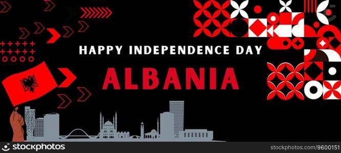 Albania national day banner with landmark vector illustration 