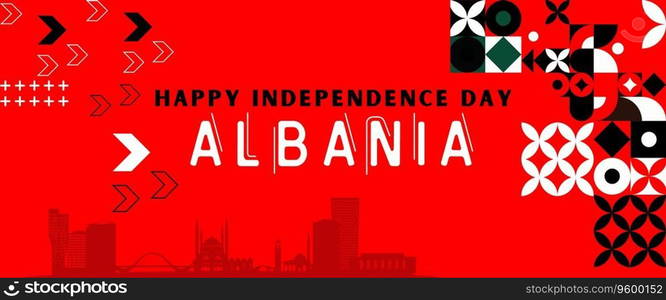 Albania national day banner with landmark vector illustration 