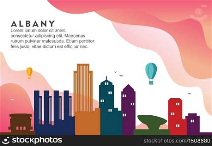 Albany New York City Building Cityscape Skyline Dynamic Background Illustration