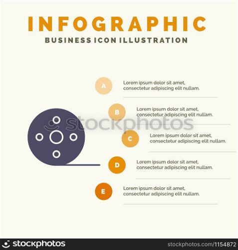 Album, Film, Movie, Reel Solid Icon Infographics 5 Steps Presentation Background