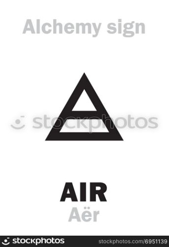 Alchemy Alphabet: AIR (Aer), one of primary elements, state: Gas, fluid. Medieval alchemical sign (mystic hieroglyphic symbol).
