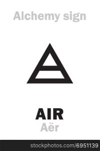 Alchemy Alphabet: AIR (Aer), one of primary elements, state: Gas, fluid. Medieval alchemical sign (mystic hieroglyphic symbol).