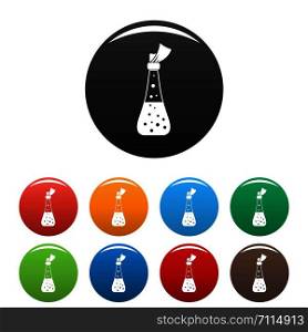 Alchemy potion icons set 9 color vector isolated on white for any design. Alchemy potion icons set color