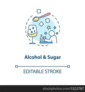 Alcohol and sugar concept icon. Sommelier tips, degustation advice idea thin line illustration. Evaluating wine by droplets in glass. Vector isolated outline RGB color drawing. Editable stroke