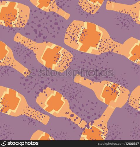 Alcohol bar bottles in doodle style. Doodle glass bottle seamless pattern. Modern design for fabric, textile print, wrapping paper. Creative vector illustration. Alcohol bar bottles in doodle style. Doodle glass bottle seamless pattern.