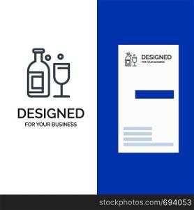 Alcohol, Bar, Drink, Whiskey Grey Logo Design and Business Card Template