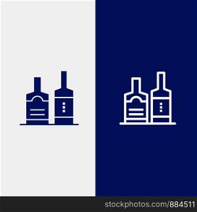 Alcohol, Beverage, Bottle, Bottles Line and Glyph Solid icon Blue banner