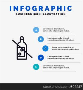 Alcohol, Bottle, Forbidden, No, Whiskey Blue Infographics Template 5 Steps. Vector Line Icon template