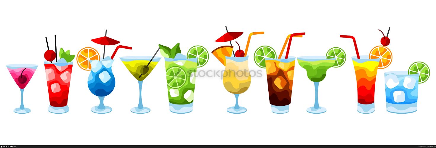 Alcohol cocktails icon set. Stylized image of alcoholic beverages and drinks.. Alcohol cocktails icon set.