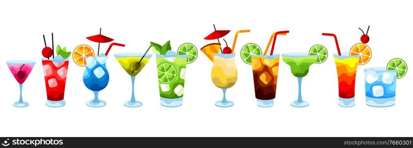 Alcohol cocktails icon set. Stylized image of alcoholic beverages and drinks.. Alcohol cocktails icon set.
