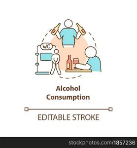 Alcohol consumption concept icon. Spirits consumption leads to water loss. Intoxication consequences abstract idea thin line illustration. Vector isolated outline color drawing. Editable stroke. Alcohol consumption concept icon