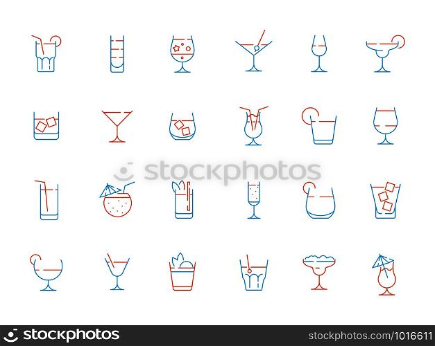 Alcohol drink glass icon. Martini shaking champagne margarita lime alcohol bar colored vector symbols. Illustration of color cocktail and champagne, whiskey and alcoholic beverage. Alcohol drink glass icons. Martini shaking champagne margarita lime alcohol bar colored vector symbols