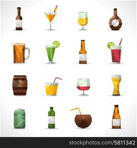 Alcohol drinks polygonal icons set with beer bottle cocktail glass isolated vector illustration. Alcohol Drinks Polygonal Icons