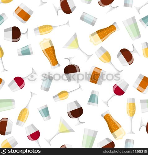 Alcohol drinks seamless pattern. Glasses for restaurants and bars. Alcohol drinks seamless pattern. Glasses for restaurants and bars.