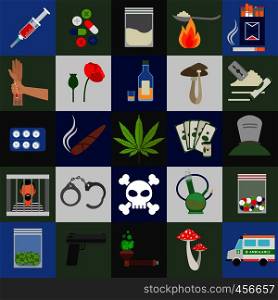 Alcohol, drugs and tabac colored flat vector icons. Alcohol, drugs and tabac vector icons