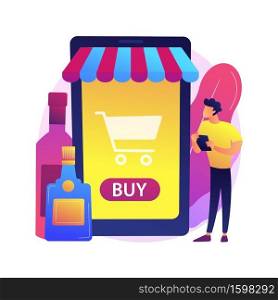 Alcohol E-commerce abstract concept vector illustration. Online grocery, alcohol marketplace, direct-to-consumer online wine, liquor store, no-contact delivery, stay at home abstract metaphor.. Alcohol E-commerce abstract concept vector illustration.