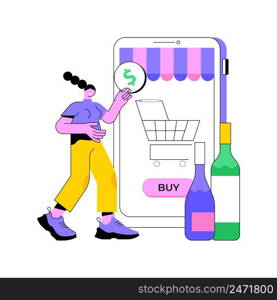 Alcohol E-commerce abstract concept vector illustration. Online grocery, alcohol marketplace, direct-to-consumer online wine, liquor store, no-contact delivery, stay at home abstract metaphor.. Alcohol E-commerce abstract concept vector illustration.