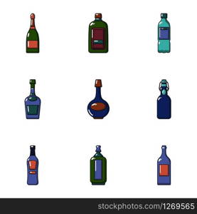 Alcohol flask icons set. Cartoon set of 9 alcohol flask vector icons for web isolated on white background. Alcohol flask icons set, cartoon style