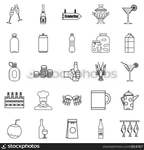 Alcohol icons set. Outline set of 25 alcohol vector icons for web isolated on white background. Alcohol icons set, outline style