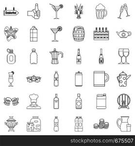 Alcohol icons set. Outline style of 36 alcohol vector icons for web isolated on white background. Alcohol icons set, outline style