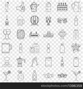 Alcohol icons set. Outline style of 36 alcohol vector icons for web for any design. Alcohol icons set, outline style